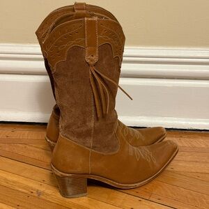 Women's Tan Suede & Leather Western Heeled Boots